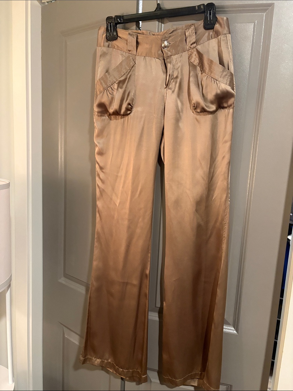 Cache Satin Wide-Leg Pants in Champagne Brown
